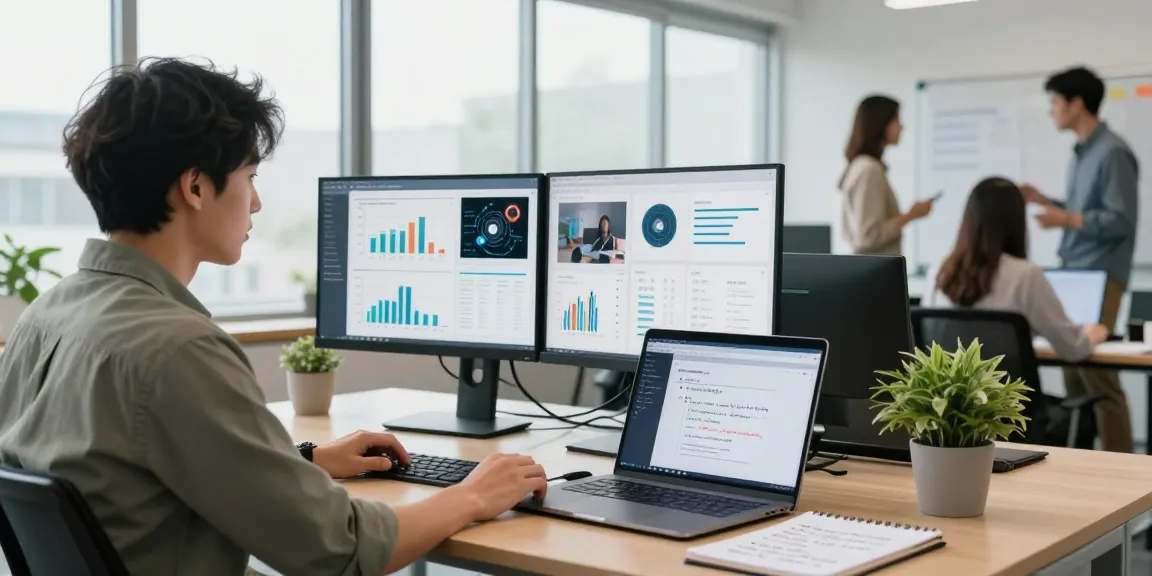 Detect AI image results on dual screens in a modern office setup.
